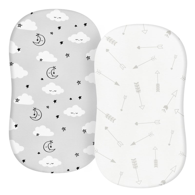 TILLYOU Baby Bassinet Sheets for Girls Boys 2 Pack Baby Sheets for Square Rectangle Oval Bassinet Mattress 33X16 Inch, Grey Clouds - Image 1